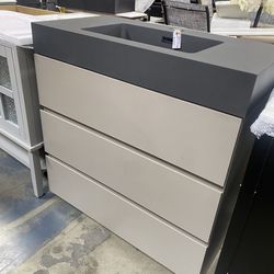 New assembled 36"" Gray Bathroom Vanity with Sink, Free Standing Bathroom Vanities with 3 Drawers