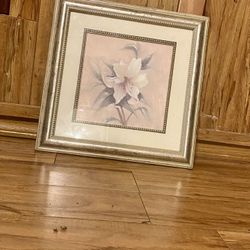 “Framed Pastel Floral Art Print – Soft Pink Flower, Silver Frame”