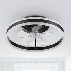 Harbor Breeze Edenmore 20-in Matte Black with Clear Blades Adjustable White LED Flush Mount Fandelier Ceiling Fan With Light and Remote Control Includ