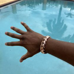 20mm Miami Cuban Link Pink Red Rose Gold Plated Bracelet 18k & 14k Crab Old School Regular Lock