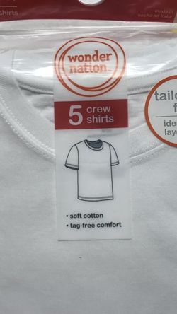 Wonder Nation 5 Pk Boys White T-Shirts Cotton Crew Neck M (8) NEW Sealed Package