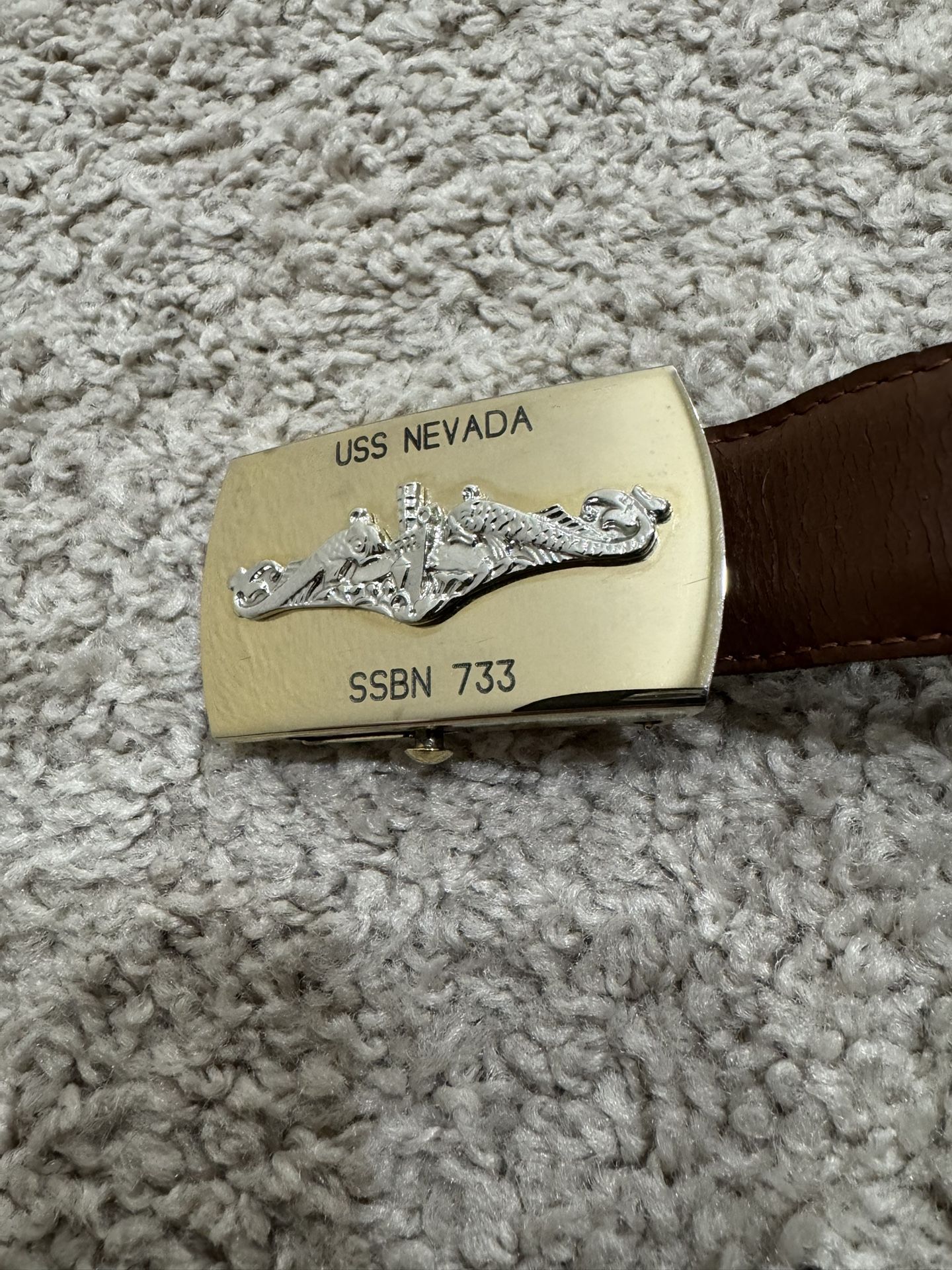 Vintage USS Nevada SSBN-733 Solid Brass Belt Buckle Made In USA
