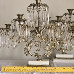 PAIR of Large Hollywood Regency Crystal Candelabras, 100 Crystals!