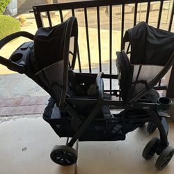DOUBLE STROLLER CHICCO CORTINA, TWO KEYFIT 30 CARSEATS AND TWO BASES
