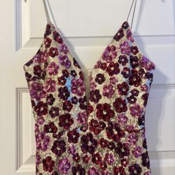 Formal Sequin Floral Dress – Hot Pink & Red 