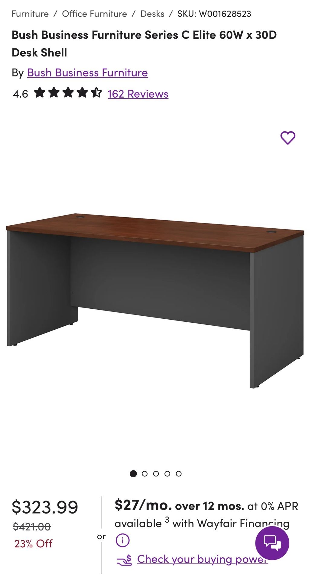 Bush Business Furniture Series C Elite Desk Shell