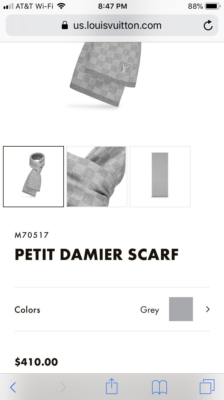Louis Vuitton Damier Petit Damier Scarf, Grey