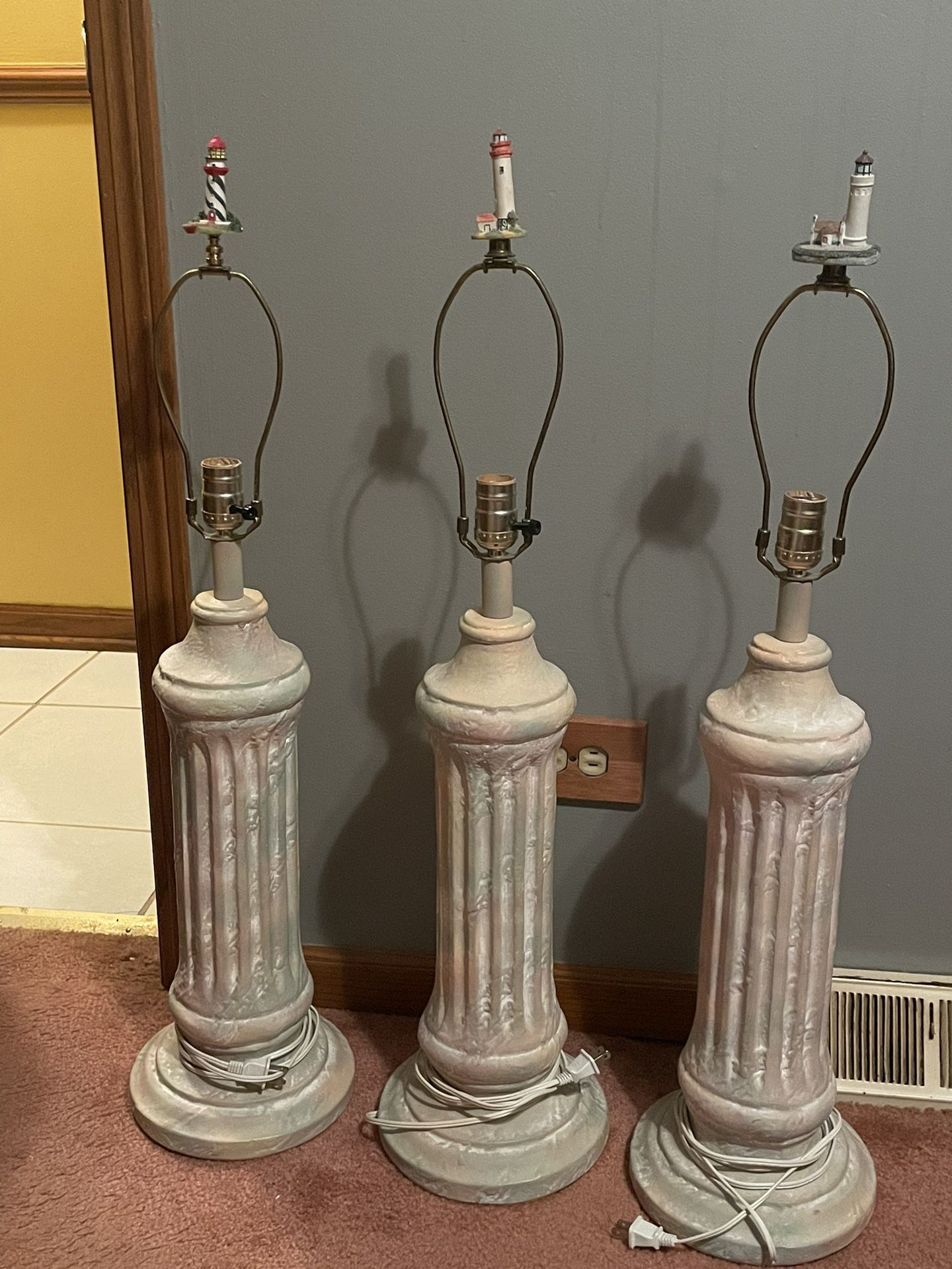 3 Clay/ceramic Lamps   Vintage 