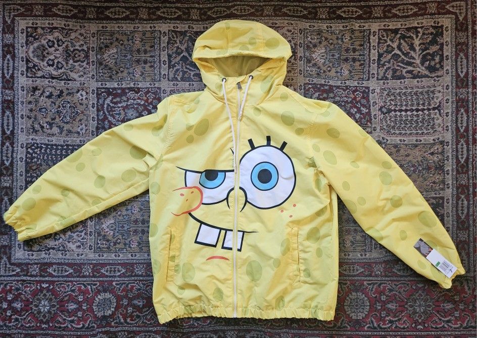 SpongeBob Windbreaker Rain Hooded Jacket Large NEW