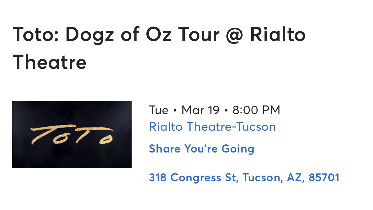 Single Ticket Toto Rialto Theatre 3/19