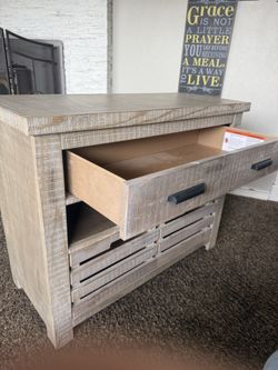 Washed grey farmhouse style entryway/side or entertainment piece