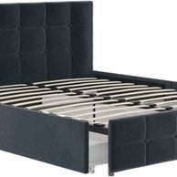 NEW BLUE QUEEN Upholstered Bed W/ Underbed Storage Drawers Button Tufted Headboard Footboard