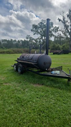 Large Trailer-Mounted BBQ Smoker Pit