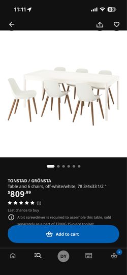 IKEA TONSTAD / GRÖNSTA Dining Table & 6 Chairs Set