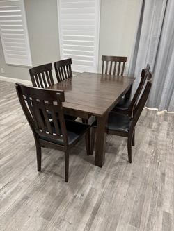 Dark Wood Dining Table Set with 5 Chairs