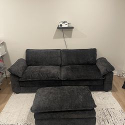 Dark Gray/Black 2 Seater With Ottoman