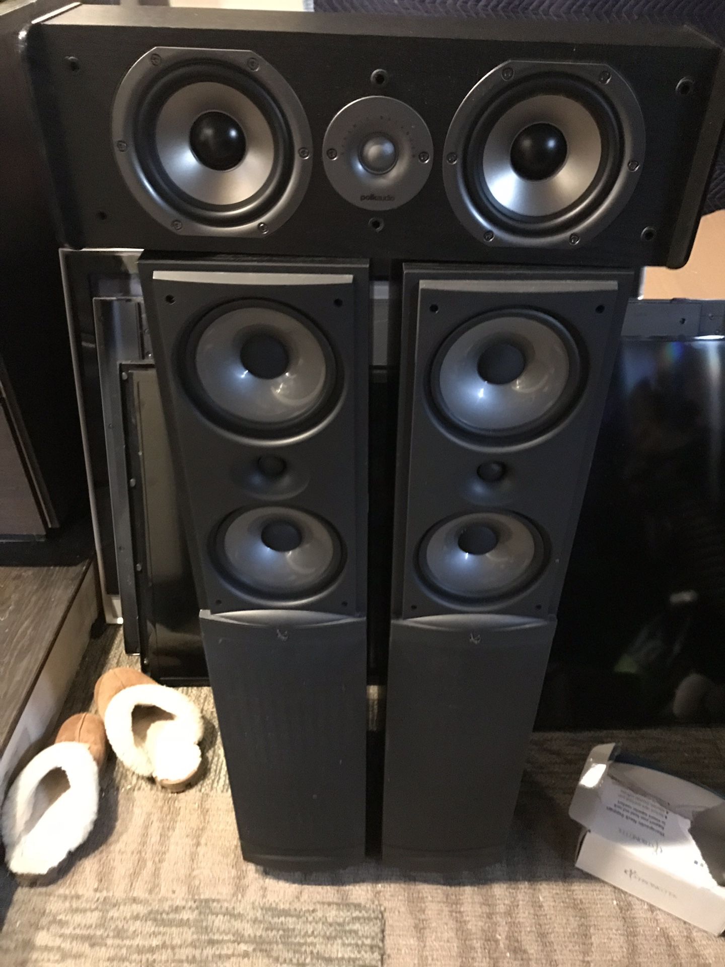 Infinity and Polk Home theater front three speakers