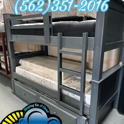 Triple Twin Bunk Bed Grey Litera Cama Con Colchones 
