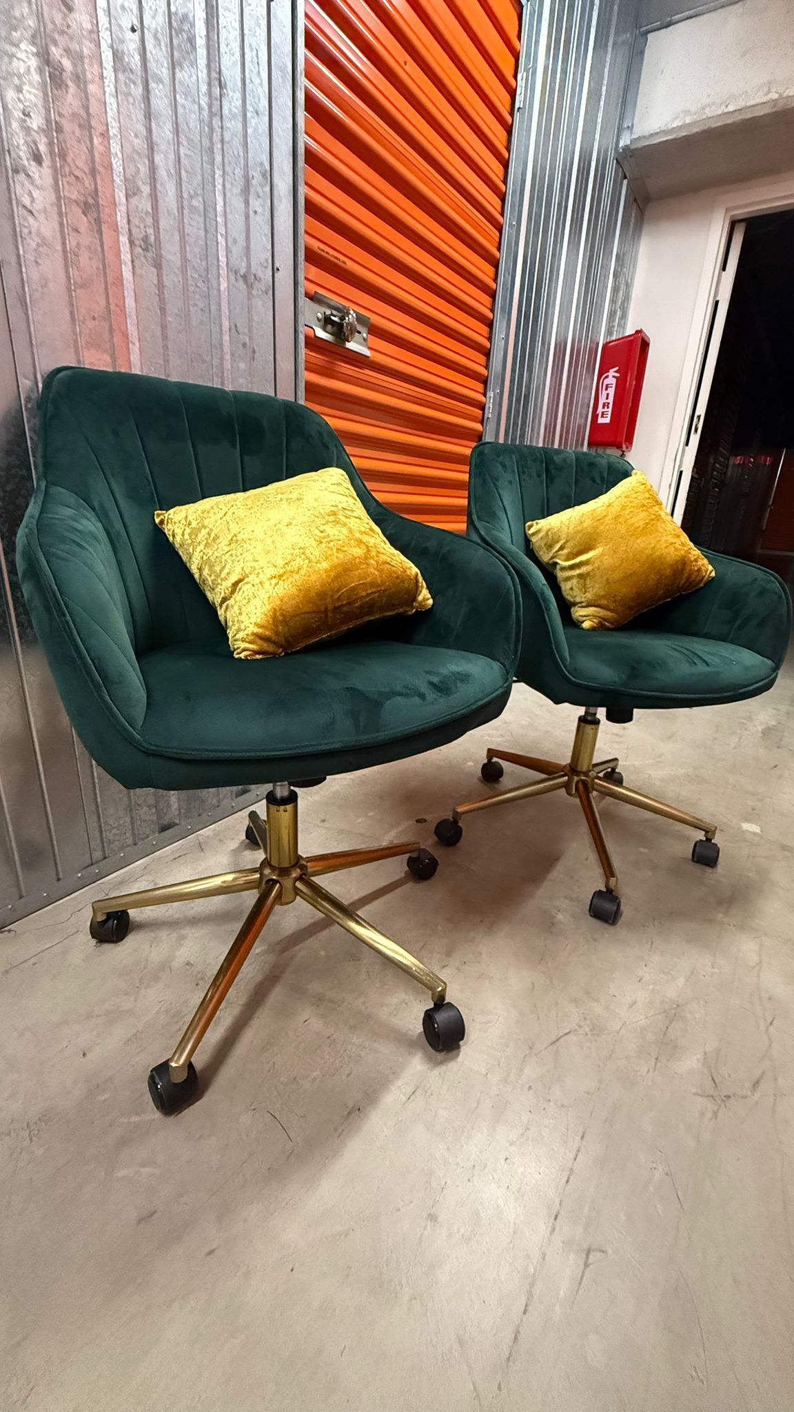 Velvet Swivel Office Chairs – Green with Gold Base - $65
