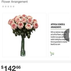 Silk Rose Bouquet In Glass Vase 