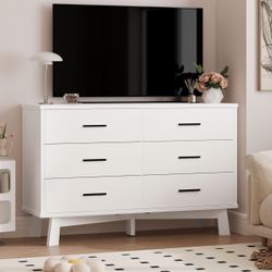 New Dresser for Bedroom, 6 Drawer Wide Modern Chest of Drawers with X-Shaped Sturdy Base, Wood Double Dresser Closet Clothes Storage Organizer, Wooden