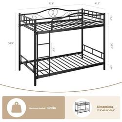 Garvee Twin Over Twin Metal Bunk Bed with Ladder Full Guardrails HeavyDuty SpaceSaving 400 lb