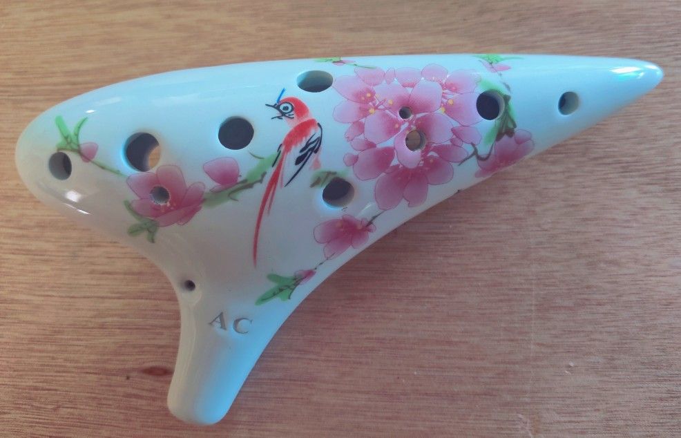 Ocarina 12 Hole Ceramic Ocarina with "Bird Loves Flower" Design, Hand Painted by OcarinaWind