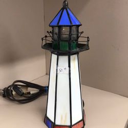 Vintage Stained Glass Lighthouse