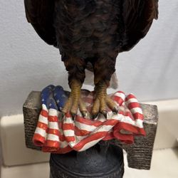 Bald Eagle Statue On Liberty Bell With USA Flag 