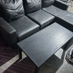 black leather couch ottoman 