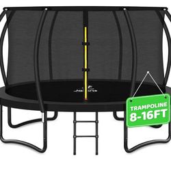 JELENS Trampoline 14FT Recreational Trampolines with Enclosure Net and Ladder, Outdoor Anti-Rust Trampolines