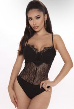 Fashion Nova Sexy Black Lace Lingerie Bodysuit Teddy