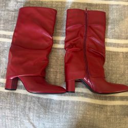 long boot, red and size 8 women