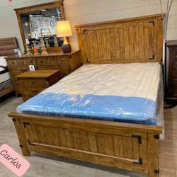 $49 Down Rustic Bedroom Set Queen or King Bed Dresser Nightstand Mirror Chest Options Brennee