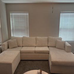 Beige Couch With Ottoman 