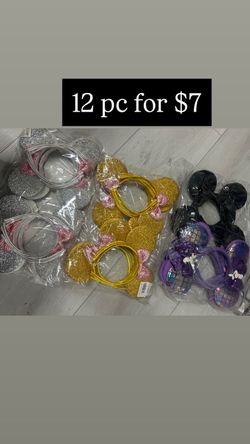 Close out - 12 lot Shimmer Gold & Pink birthday party  Minnie Mouse Ears Princess silver Pink Bows Mickey Headband