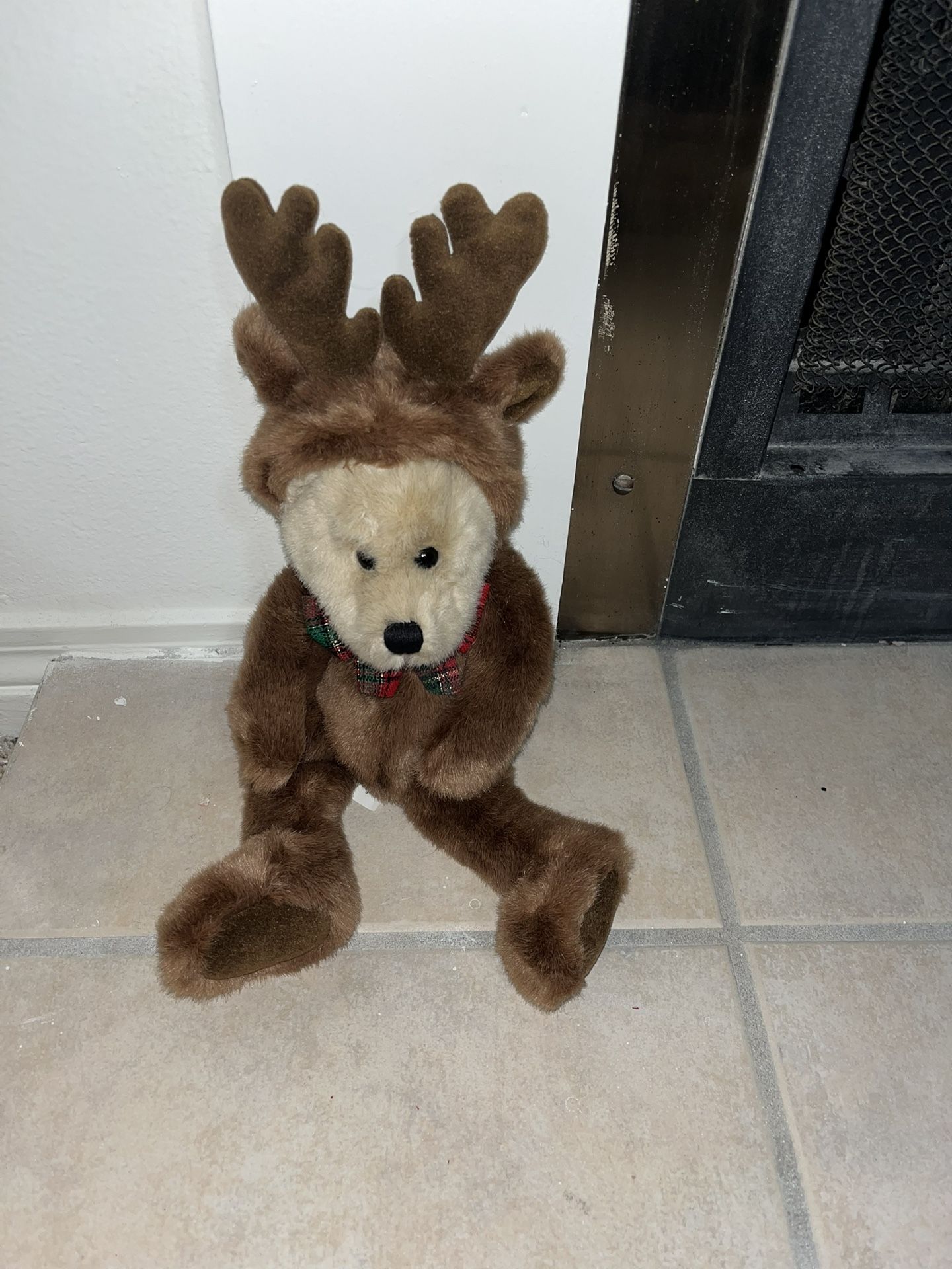 1997 GAC Christmas Plush 12" Tan Teddy Bear w/ Brown Reindeer Removable Hoodie