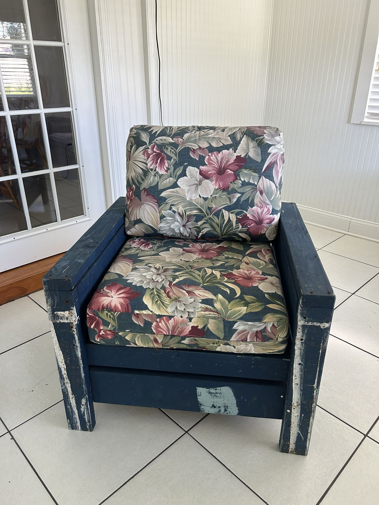 Large Wooden Chair with Cushions