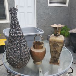 Decorative Metal / Brass Vases and Sculpture Set of 3