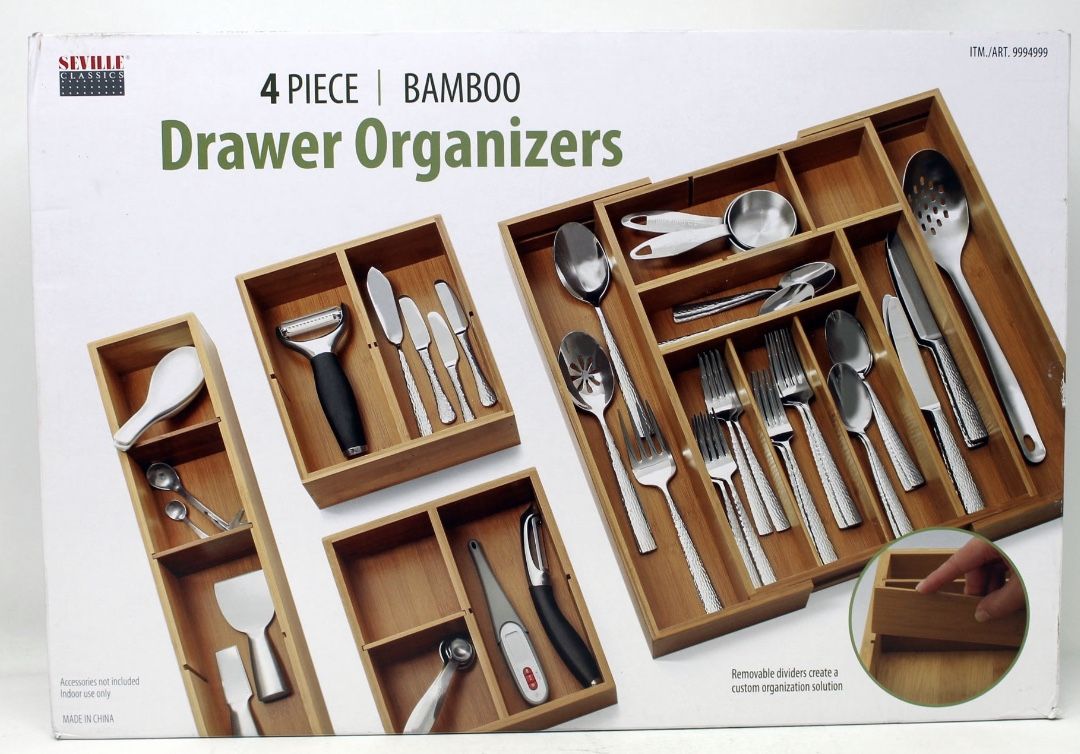 Seville Classics Bamboo Expandable Drawer Organizers 4 Pieces