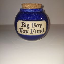 Muddy Waters Pottery Big Boy Toy Fund Jar Piggy Bank  with Cork Top