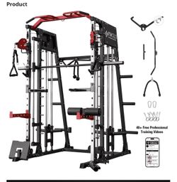 Mikolo Smith Machine Home Gym, 2200 Ibs Power Rack Cage with Cable Crossover, Weight Bar, 360° Landmine, Barbell Holders and Other Attachments, Total