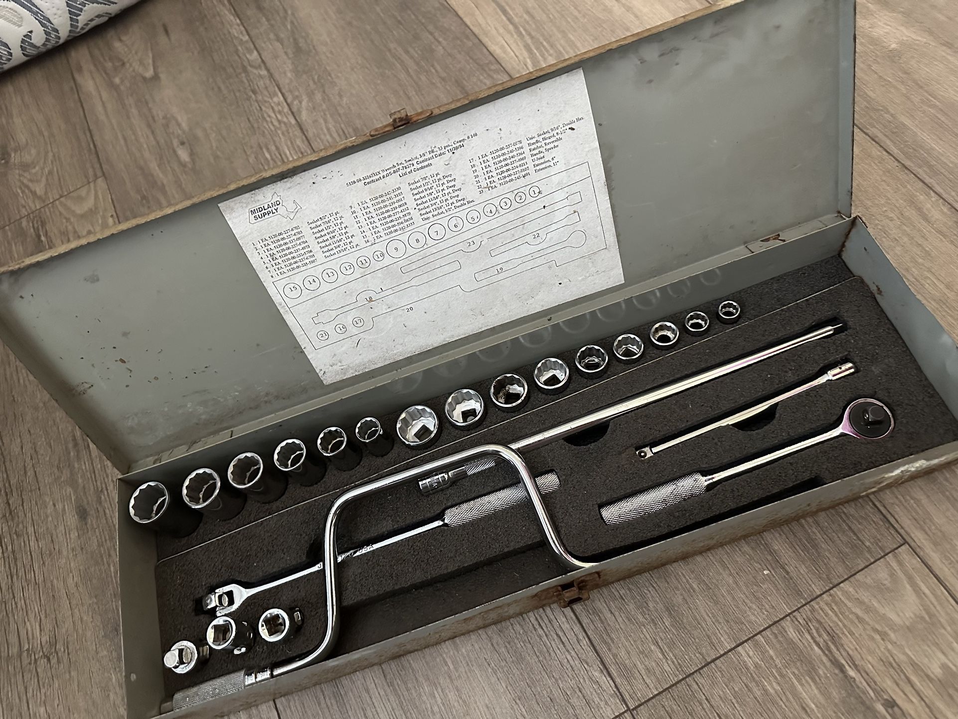Midland Supply 23 Piece 3/8" Drive Socket Set Standard Made In USA 
