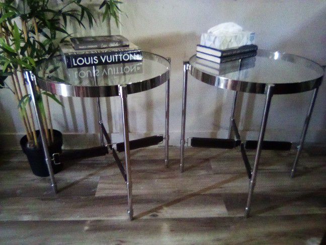 Beautiful Chrome And Glass End Tables