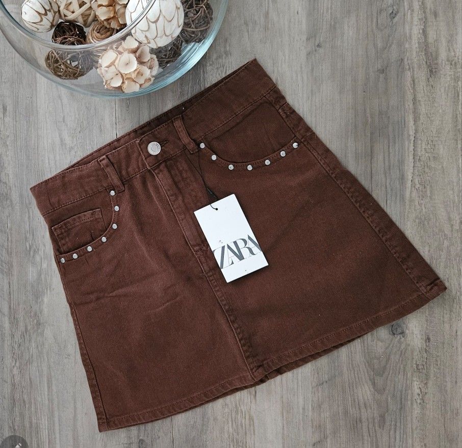 Zara Studded Skirt, Brown Size 11/12 years ( Brand New)