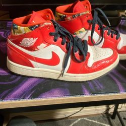 Size 8  Air Jordan 1 Mid SE “Barcelona Sweater” (Red Patent)