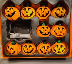 Halloween 10 strobing flashing pumpkin jack o lantern lights set