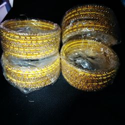 VIBRANT YELLOW & GOLD METAL BANGLE BRACELETS FOR GIRLS