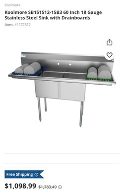 KoolMore 60” 18 Gaige Stainless Steep Sink