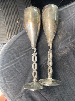 2 Vintage silver Champagne Flutes